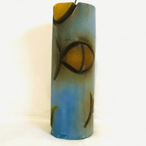 Cylindrical and Long Candle with a Fish Figure Handmade by Artisans